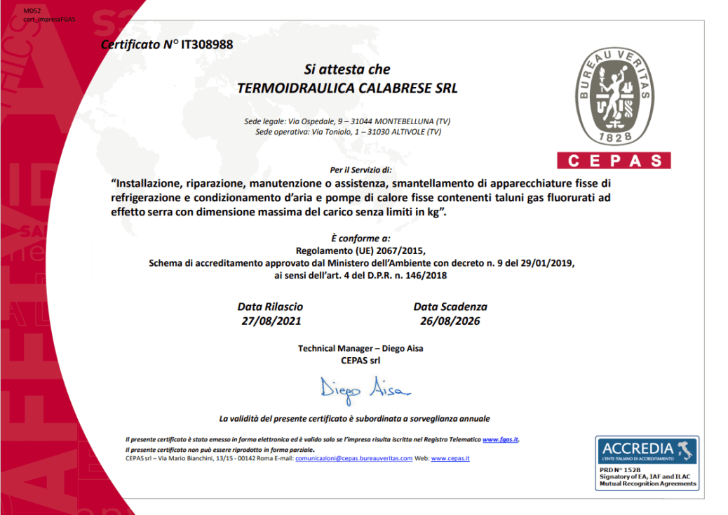 Certificato Fgas